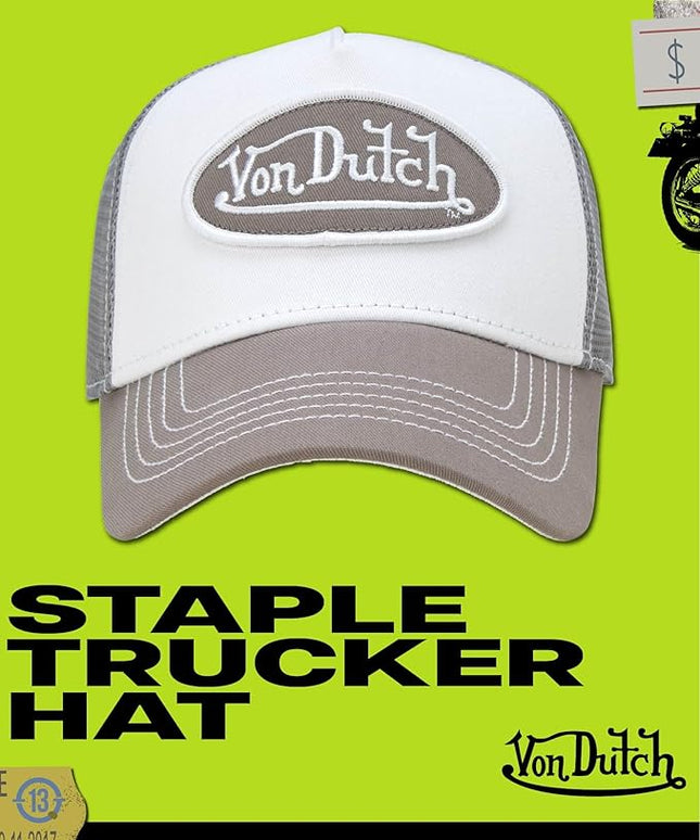 Von Dutch Unisex Trucker Hat - Curved Bill Mesh Back Retro Classic Adjustable Snapback Baseball Cap for Men and Women