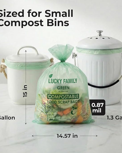 Compostable Trash Bags for Kitchen Compost Bins – 1.3 Gallon Small Compost Bags for Countertop Bin, Green Compostable Bags, BPI & OK Industrial Certified, Leak-Proof Food Waste Bags (50 Count)