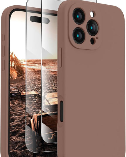 FireNova Designed for iPhone 16 Pro Max Case, Silicone Upgraded [Camera Protection] Phone Case with [2 Screen Protectors], Soft Anti-Scratch Microfiber Lining Inside, 2024, Light Brown