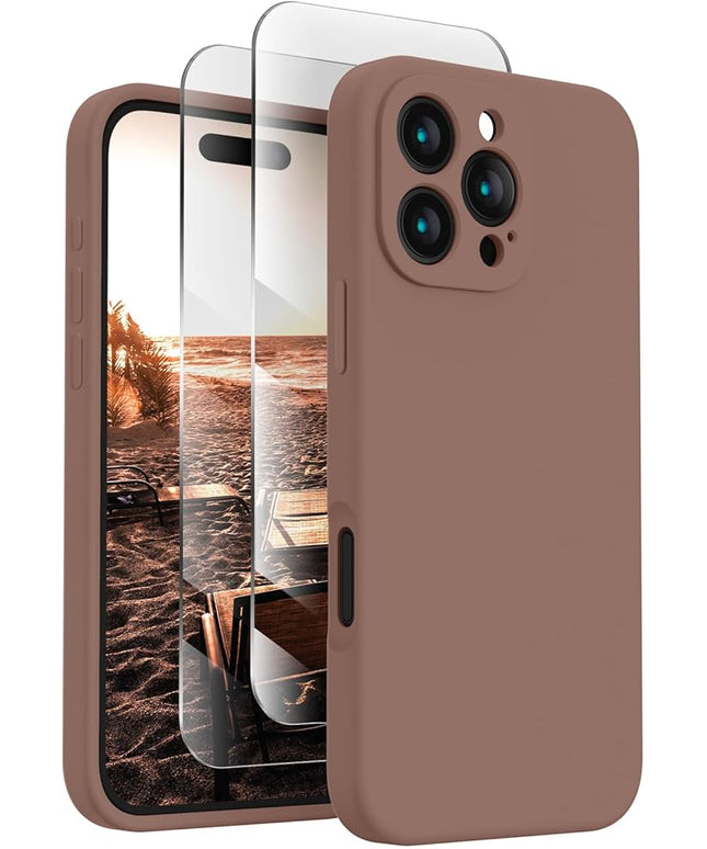 FireNova Designed for iPhone 16 Pro Max Case, Silicone Upgraded [Camera Protection] Phone Case with [2 Screen Protectors], Soft Anti-Scratch Microfiber Lining Inside, 2024, Light Brown