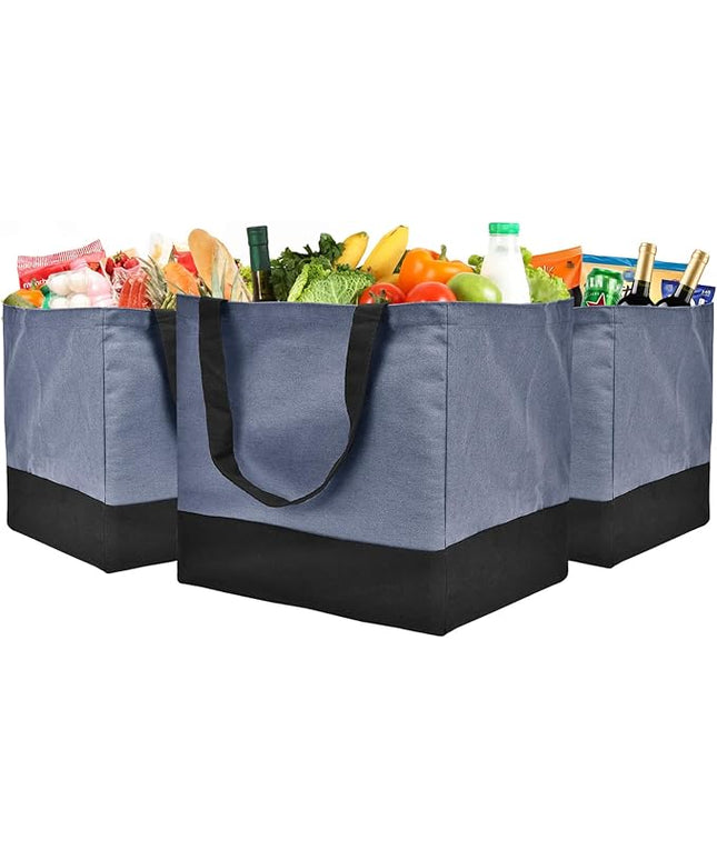 Canvas Reusable Grocery Bags Heavy Duty, 8.3 gal Foldable Large Tote Bag with Handles, Holds 60 lbs Canvas Shopping Bags, 3 Pack