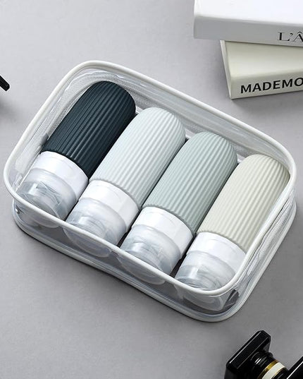 Travel Bottles for Toiletries, Tsa Approved 2oz Travel Bottles, BPA Free Leak Proof Travel Size Toiletry Containers, Refillable Travel Accessories with Toiletry Bag for Shampoo Liquid (4 Pack)