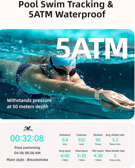 Parsonver Smart Watch for Swimming, 5ATM Waterproof Watch for Pool & Open Water, AI Swim Analysis, Built-in GPS & Compass, AMOLED Fitness Tracker 100+ Sport Mode, Heart Rate Sleep Monitor, French Grey