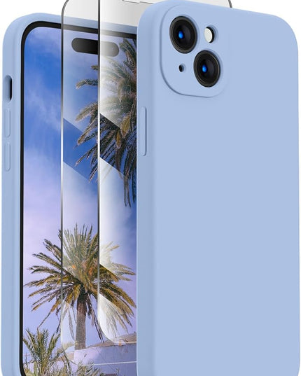 FireNova Designed for iPhone 15 Case, Silicone Upgraded [Camera Protection] Phone Case with [2 Screen Protectors], Soft Anti-Scratch Microfiber Lining Inside, 6.1 inch, Light Blue