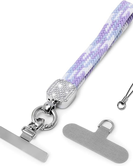 Elastic Phone Lanyard with Phone Tabs, Stretchy Braided Cellphone Wrist Strap and Keys Keychain