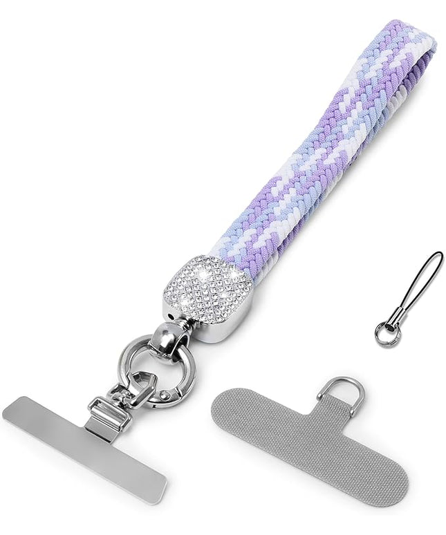 Elastic Phone Lanyard with Phone Tabs, Stretchy Braided Cellphone Wrist Strap and Keys Keychain