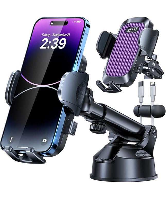 HTU 2026 Ultimate Best【True Military-Grade & Safety Cert】Car Phone Holder【Upgraded 360 Rotation & 100+LBS Strongest Suction】5-in-1 Truck Windshield Dashboard Vent Mount Stand for iPhone Android,Purple
