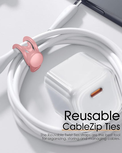 24Pcs Nearockle Silicone Cable Ties 3 Inch Cord Organizer, Reusable Small Zip Ties Cable Organizer for Charging Cords Earphone Computer Wire, Office Desk Cable Management Travel Accessories(4 Colors)