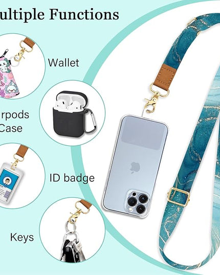 Phone Lanyard Crossbody Wrist Strap, Green Marble Cell Phone Lanyards for Around the Neck Wristlet Shoulder, Adjustable Neck Strap for Car Keys Keychain Wallet ID Badge
