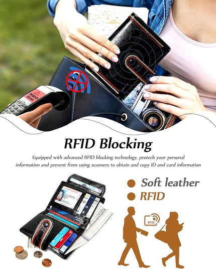 TFKGS Small Wallet for Women Vegan Leather RFID Blocking Bifold Compact Credit Card Holder with Zipper Coin Pocket Black