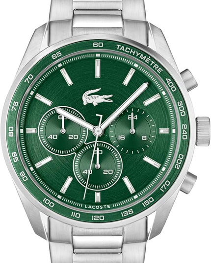 Lacoste Boston Men's Chronograph Watch - Classic Stainless Steel - Tachymeter - Water Resistant up to 5ATM/50 Meters - Modern Design for Him - 42mm