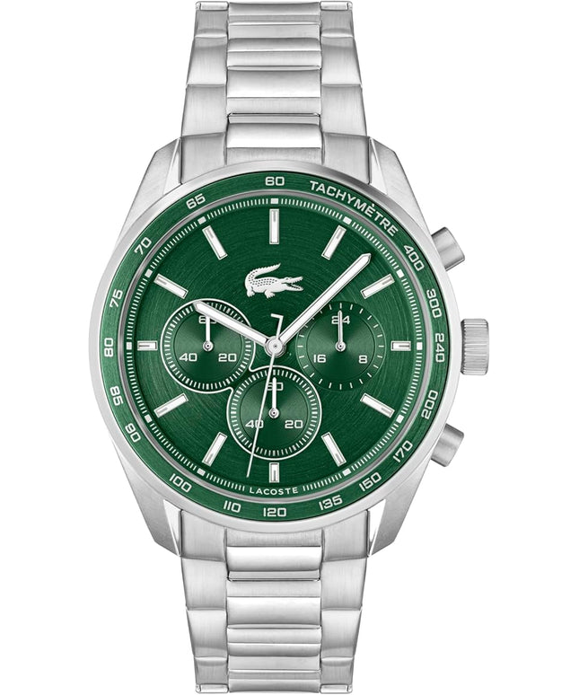Lacoste Boston Men's Chronograph Watch - Classic Stainless Steel - Tachymeter - Water Resistant up to 5ATM/50 Meters - Modern Design for Him - 42mm