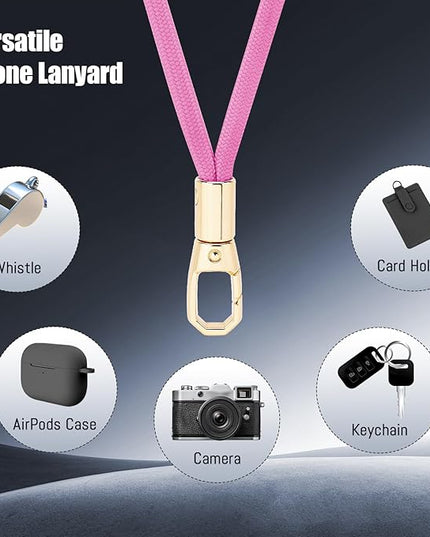 Dadanism Phone Lanyard 2 Pack, 2x Adjustable Crossbody Phone Strap, 2x Tether Tab, Anti-theft Universal Cellphone Multifuctional Patch Lanyards for iPhone & Most Smartphones, Black + Pink