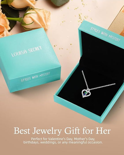 LOUISA SECRET Infinity Double Birthstone Necklace, 925 Sterling Silver Tiny Pendant Heart Necklace for Women Wife Her, Best Jewelry Gift Heart Jewelry Meaningful Gift for Valentine's Day, Christmas, Birthday Anniversary