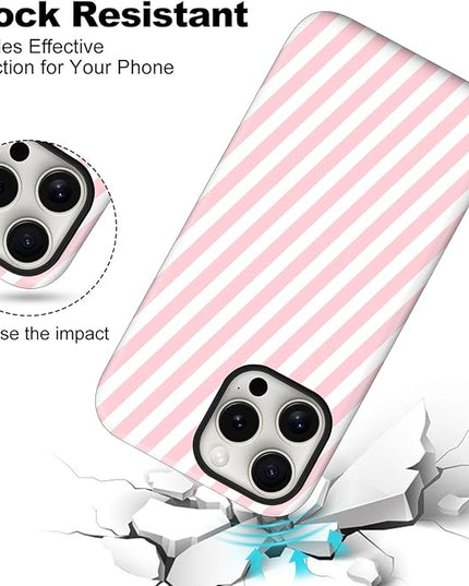 Magnetic for iPhone 15 Case Cute Diagonal Stripes Phone Case, Shockproof Slim TPU and Hard PC Protective Phone Cover Compatible with MagSafe Designed for Women Girls,Pink