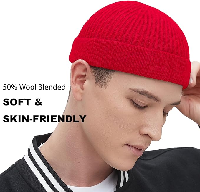 Fisherman Beanie Hats for Men Women,Wool Knit Trawler Skull Cap,Watch Cap,Spring Fall Winter Warm Short Hats
