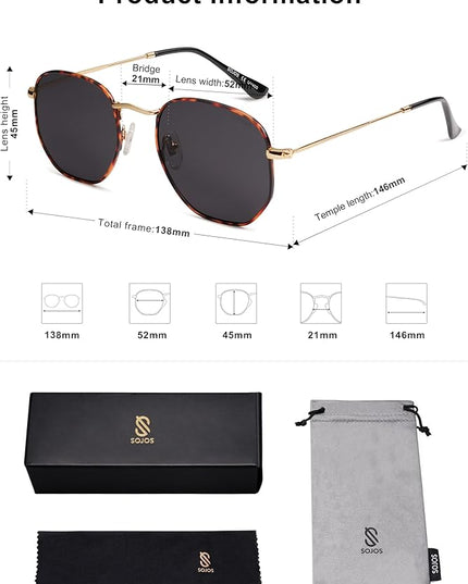 SOJOS Square Polarized Sunglasses for Women Men Small Hexagonal Polygon Shades SJ1072