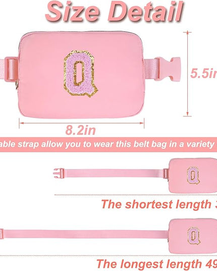 Uygafly Personalized Belt Bag for Women Girls - Fashion Mini Waist Packs with Adjustable Strap - Trendy Travel Fanny Pack Crossbody Bags with Initial Letter - Teen Gifts | Peach,Q
