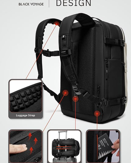 BlackVoyage Vortex Vacuum Seal Travel Backpack 60L Expandable Air Compression System Water Resistant TSA Lock Carry-On Suitcase Luggage White AERO - Vacuum Pump Included