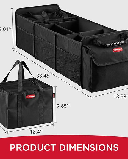 Rubbermaid Car Organizer, Collapsible Trunk Organizer with Lid & Removable Leakproof Cooler Bag, Multi-Compartment Car Storage Organization for Car Accessories, 5 Compartments Without Cover,