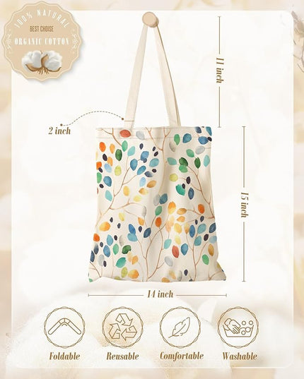 Aesthetic Canvas Tote Bag for Women - Sturdy Cloth Cotton Totes Bag with Pattern Shoulder Bag