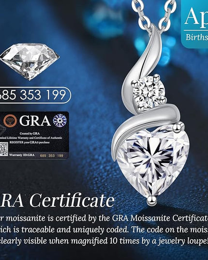 ANDSO Moissanite Heart Pendant Necklaces for Women, 925 Sterling Silver Necklace with Birthstone, Ideal Anniversary Present or Birthday Christmas Valentine Jewelry Gifts for Mom Wife Her Girlfriend
