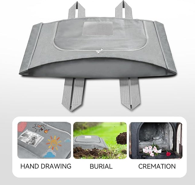 Pet Burial Bag for Dogs, Cats, Large Pets up to 80lb - Pet Caskets or Burial Boxes Alternative, Eco-Conscious Pet Body Bag with Handle & Custom Memorial Surface (Gray, L)