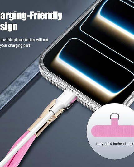 Dadanism Phone Lanyard 2 Pack, 2x Adjustable Crossbody Phone Strap, 2x Tether Tab, Anti-theft Universal Cellphone Multifuctional Patch Lanyards for iPhone & Most Smartphones, Black + Pink