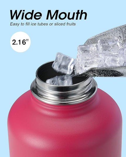 Half Gallon Water Bottle Insulated with Straw & 3 Lids, Coolflask 64 oz Water Jug Large Metal Stainless Steel Wide Mouth for Sports, Gym or Office, Non-BPA Keep Cold 48H Hot 24H, Ombre Wine/Navy