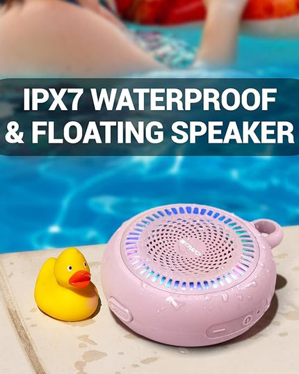 SOWO Small Waterproof Speaker Bluetooth Portable Wireless - Clip Speaker for Shower - Powerful Bass and Louder Volume - Colorful Lights and Lightweight for Travel,Kitchen,Pool - Pink