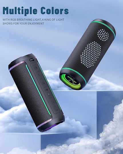 Ortizan Portable Bluetooth Speaker, 40W Loud Sound and Deep Bass, IPX7 Waterproof, True Wireless Stereo, Bluetooth 5.3, Colorful Flashing Lights, Preset EQ, USB Play, for Home, Outdoor, Party, Black