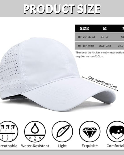 Xinveen Quick Dry Baseball Cap Curved Brim Snapback Hat Laser Cut Mesh Ball Cap Golf Ball Cap for Men Women