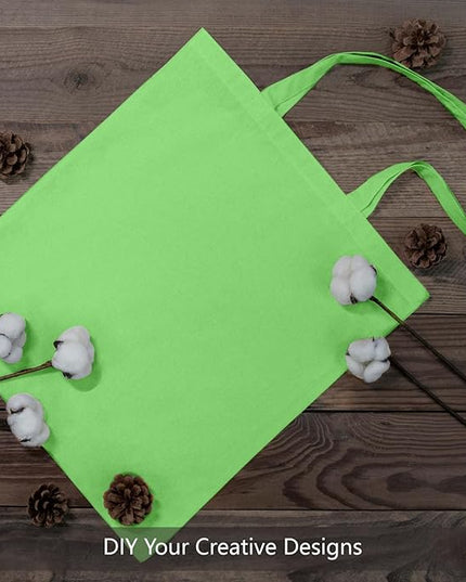 TOPDesign 24-Pack Economical 16"x15" Baby Green Cotton Tote Bags, Lightweight Medium Reusable Grocery Shopping Cloth Bags, Suitable for DIY, Advertising, Promotion, Gift, Activity