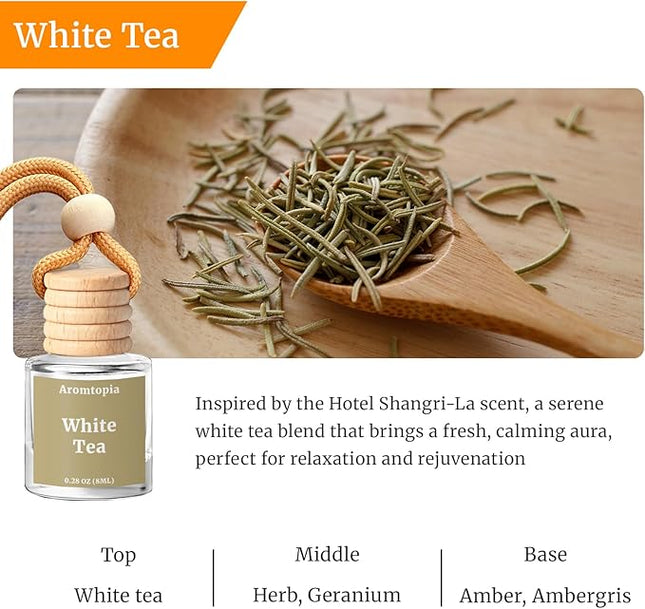 Car Air Freshener Hanging, 2 Pack Car Air Fresheners Diffuser - White Tea Fragrance Oil Air Diffuser for Car, Long Lasting Fragrance Inspired by Shangri-La Hotel