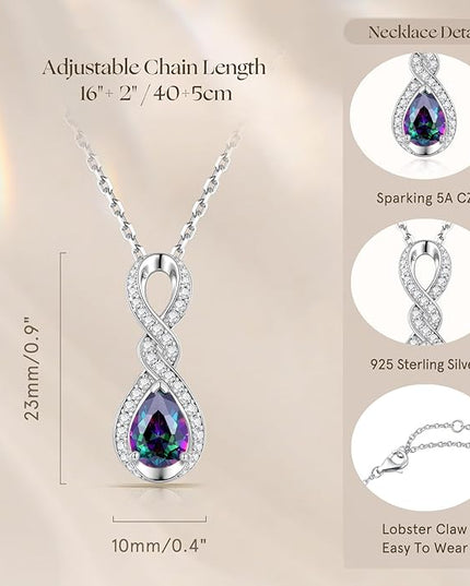 FANCIME Infinity Embrace Birthstone Necklaces for Women Fine Jewelry Sterling Silver Dainty Infinity Pendant Anniversary Birthday Christmas Gifts for Her Wife Mom Daughter