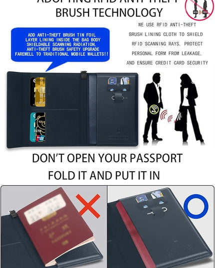 Passport Holder for Travel Essentials, RFID Blocking PU Leather Passport Wallet Cover Card holder Case Passport Book Holders for Women and Men, Dark Blue