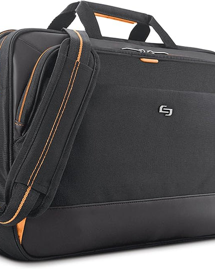 Solo New York Briefcase - Laptop Carrying Bag for Women & Men, Brief for Travel & Work, Internal Tablet Pocket, Adjustable Shoulder Strap, Fits 17.3" Computer - Focus, Black