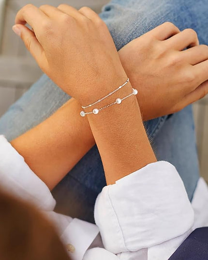 Gold Bracelets Set for Women Stack, Dainty Thick Bracelets Stack for Women Trendy, Simple Thin Gold Plated Cuff Stackable Bracelets With Beaded Cuban Paperclip Snake Rope Bangle Hand Chain Jewelry Gifts for Women Non Tainish