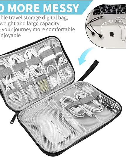 Electronics Organizer Travel Case,Electronic Accessories Storage Bag,Portable Waterproof Cable Organizer Bag,with 5 Cable Ties，for Travel,Work-Black