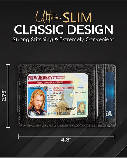 Money Clip Leather Wallet For Men Slim Front Pocket RFID Blocking with Super Strong Magnetic