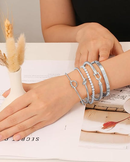 18 K Gold Plated Love Bangle Bracelet Stack Cuff Jewelry for Women Jewelry Set for Women Gift with Box