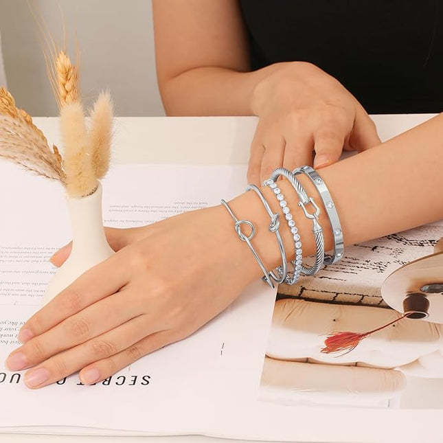 18 K Gold Plated Love Bangle Bracelet Stack Cuff Jewelry for Women Jewelry Set for Women Gift with Box