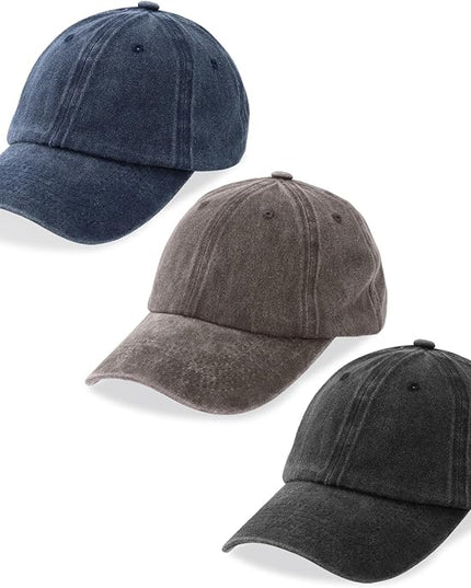 MEINICY 3 Packs Washed-Cotton Plain Baseball Cap, Vintage Adjustable Dad Hats Gift for Men/Women,Unstructured