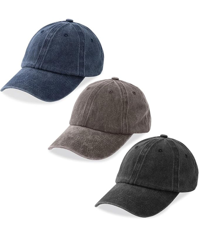 MEINICY 3 Packs Washed-Cotton Plain Baseball Cap, Vintage Adjustable Dad Hats Gift for Men/Women,Unstructured