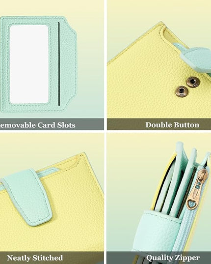 Airkit Small Wallet Women RFID Blocking Soft Leather Bifold Compact Card Holder Wallet for Women with Zipper Coin Pocket 4 ID Window