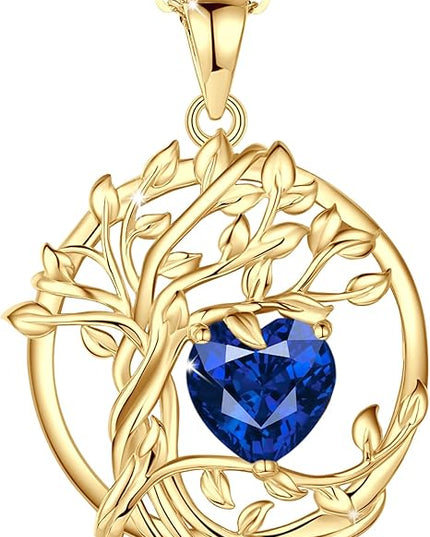 FANCIME Tree of life Birthstone necklace Sterling Silver Pendant Birthstone Necklace Gemstone Anniversary Birthday Jewelry Christmas Gifts for Mom Her Wife