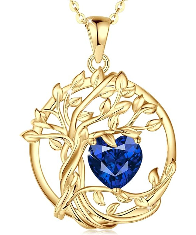 FANCIME Tree of life Birthstone necklace Sterling Silver Pendant Birthstone Necklace Gemstone Anniversary Birthday Jewelry Christmas Gifts for Mom Her Wife