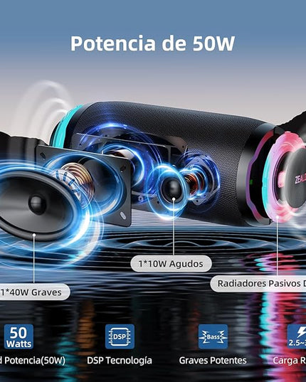 ZEALOT Portable Bluetooth Speaker,80W Peak(60W) Booming Sound Speakers with LED Light,Bluetooth 5.3, Loud Speaker for Home,Party,Camping,Beach,Gifts(Black)