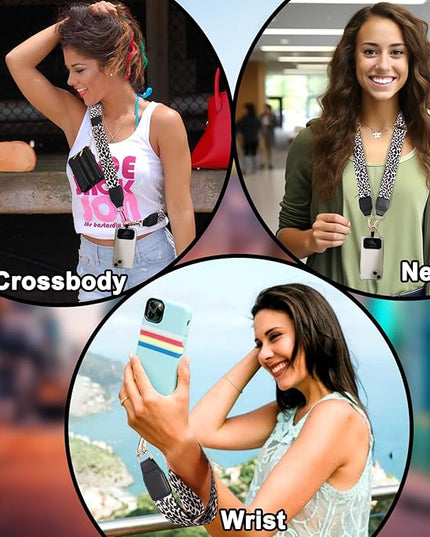 XANGNIER Clip and Go Strap for Phone with Wallet Crossbody,Phone Strap with Zippered Wallet, Adjustable Anti Theft Cellphone Lanyard for Women, Cellphone Chain Accessories,Leopard