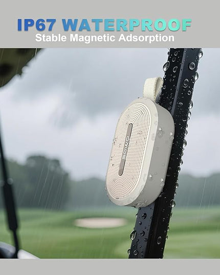 SOWO Wireless Portable Small Speaker, Ultra Magnetic Bluetooth Speaker for Golf Cart, Coverless IP67 Waterproof, 24 H Playtime, Pro Sound, Clip Hanging Design for Outdoor, Indoor - White